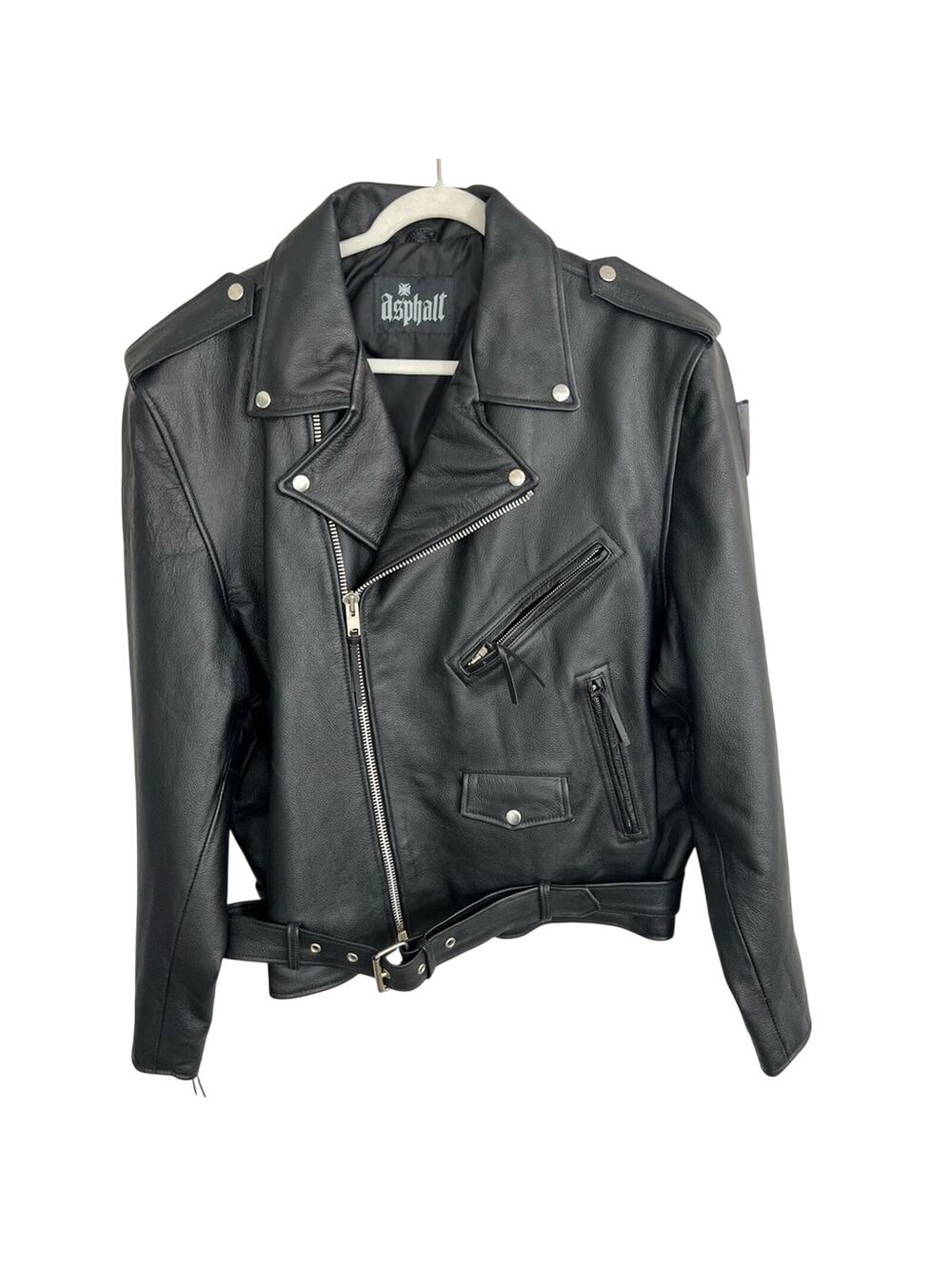 Vintage Asphalt Heavy Motorcycle Jacket Mens 52 Black Leather Full Zip Biker XXL